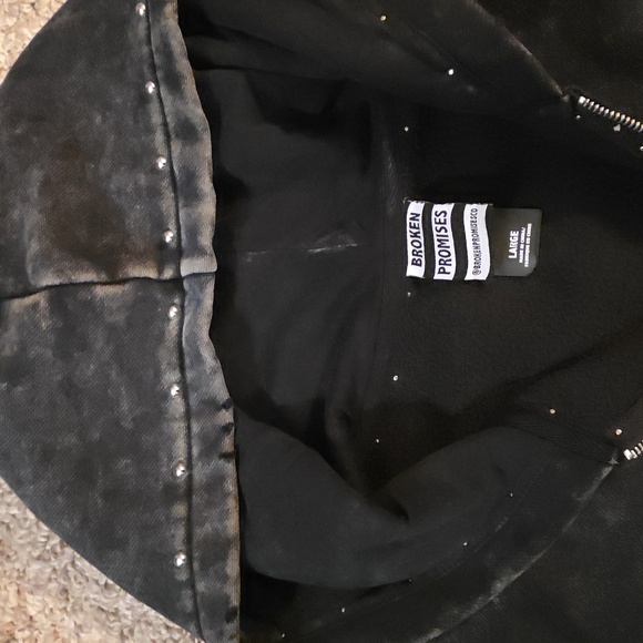 Broken Promises Adorned Washed Black Zip Up Hoodie Size Large - Picture 6 of 12